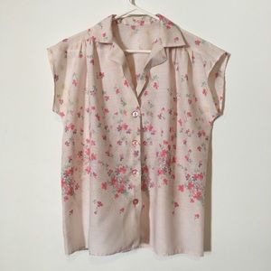 Vintage ButtonDown Pink Floral Crop Top